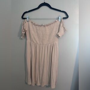 Aster Size L Women’s Beige Dress With Smocked Top Short Sleeves